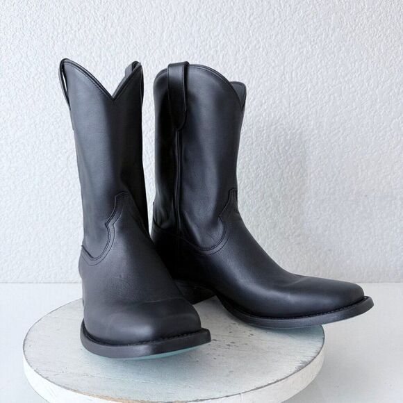 Lane Black Cowboy Boots Mens 10 D Square Toe Western Smooth Leather No Accents - Picture 11 of 11